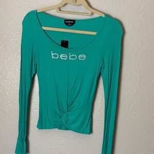 Bebe Turquoise Long Sleeve Blouse